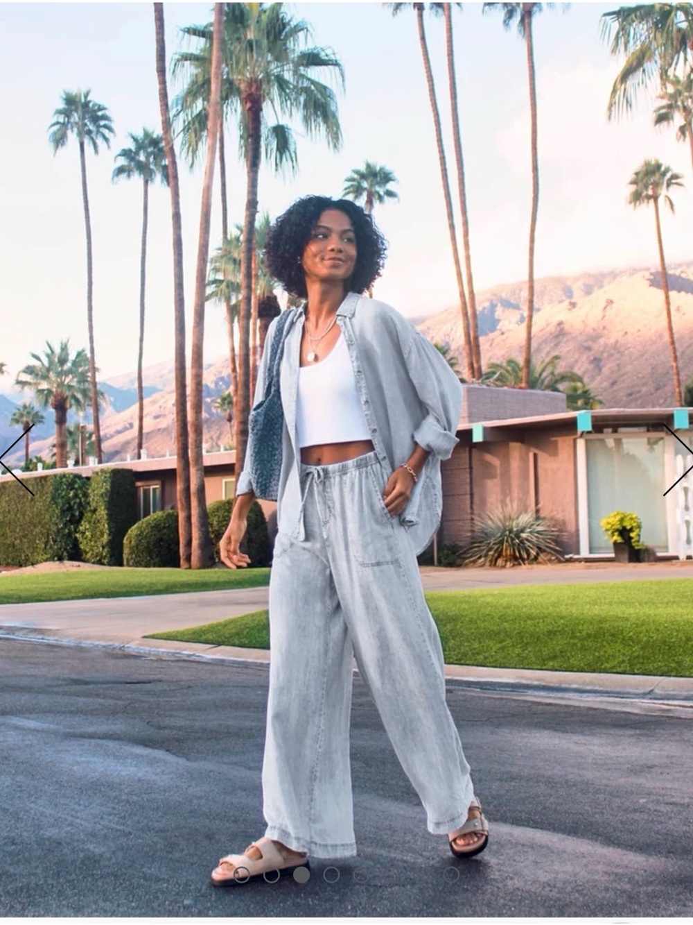 Splendid Bleached Indigo Angie Palazzo Pant Oversized Button Up M/L Set $310